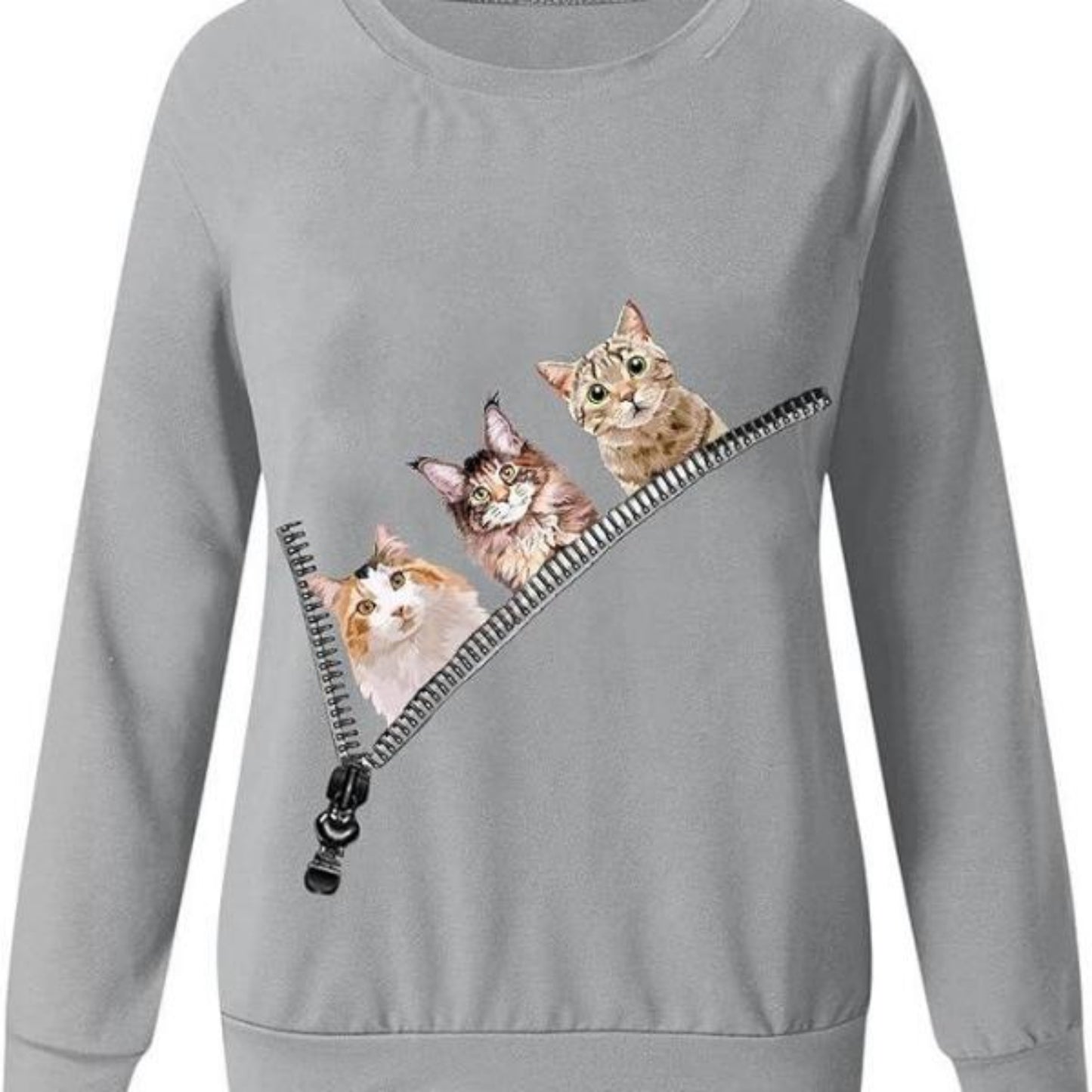 Camisola quente comprida gola redonda desenho de gatos
