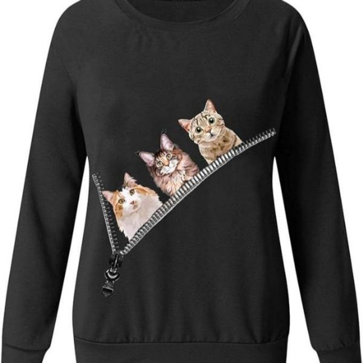 Camisola quente comprida gola redonda desenho de gatos