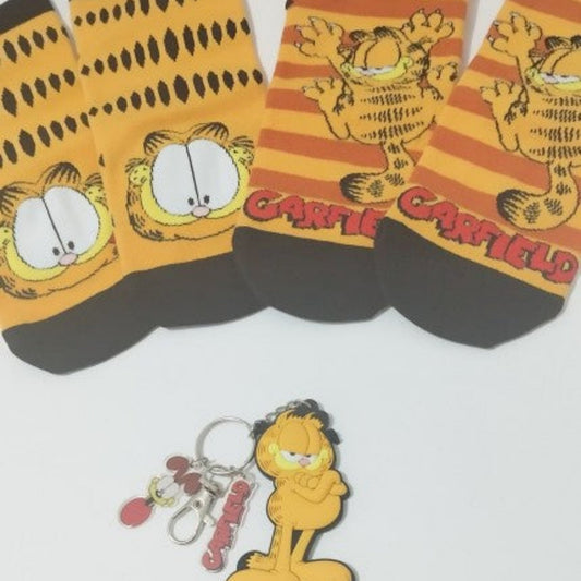 Conjunto Garfield — 2 pares de meias femininas + chaveiro divertido